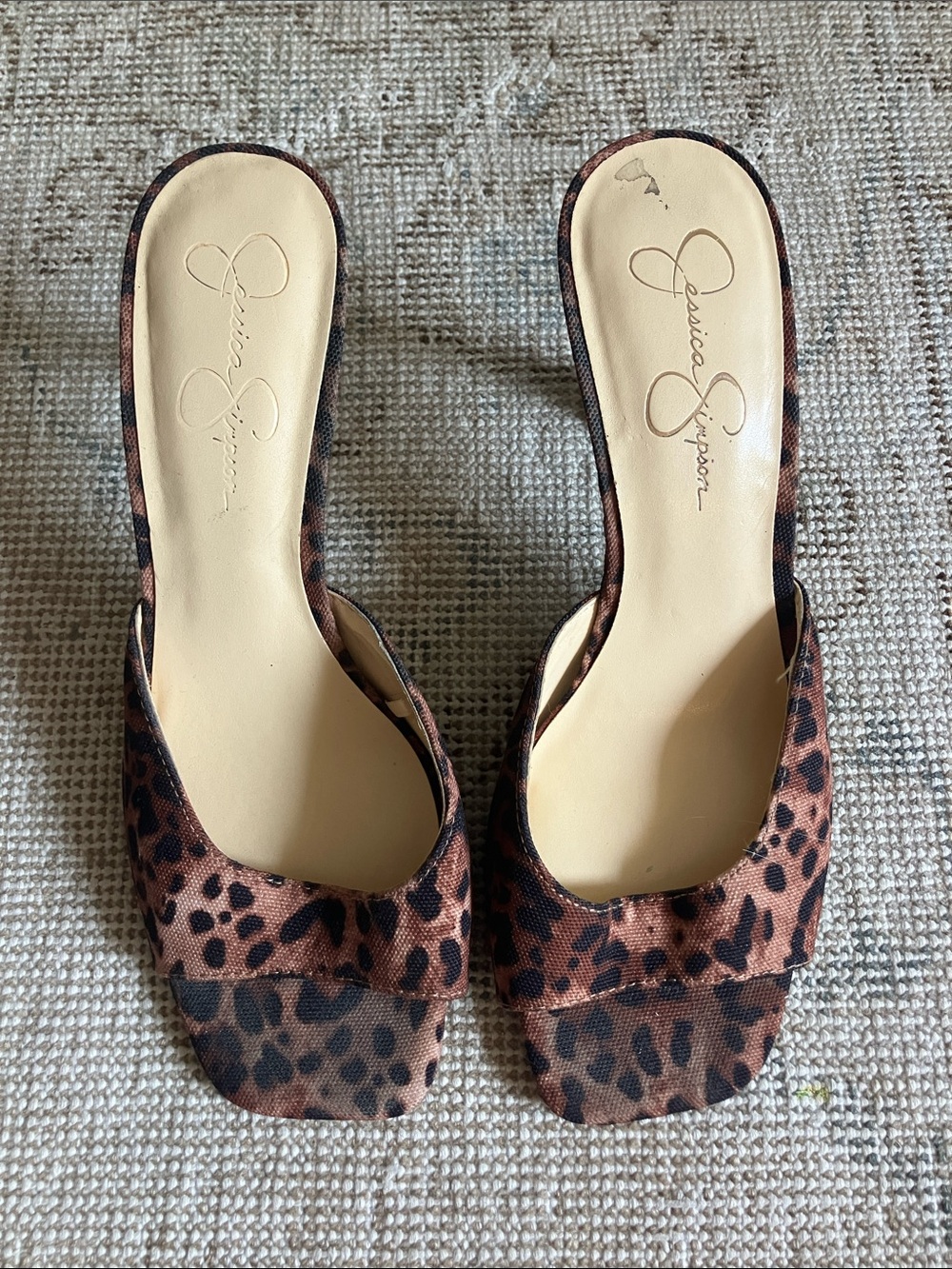 Jessica Simpson Leopard Print Slide Mules in Brown
